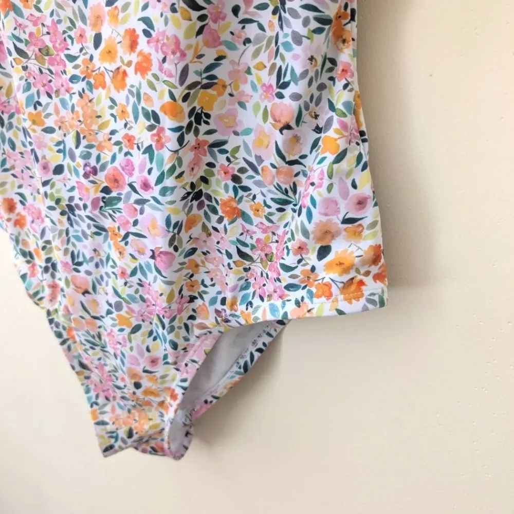 Kona Sol Women’s Ditzy Floral Ruffle One Piece Swimsuit Size Large